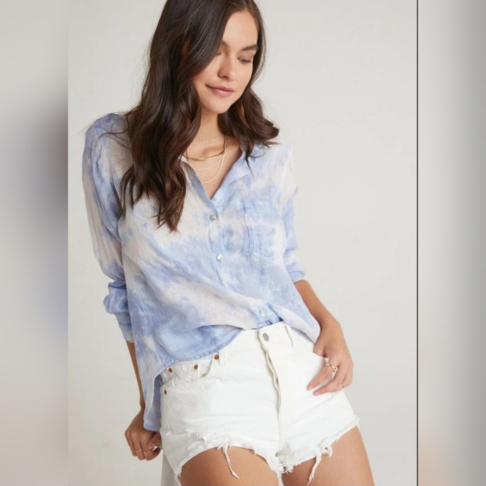 Bella Dahl Pastel Galaxy Tye-Dye Indogo Bay Button Down Shirt Medium